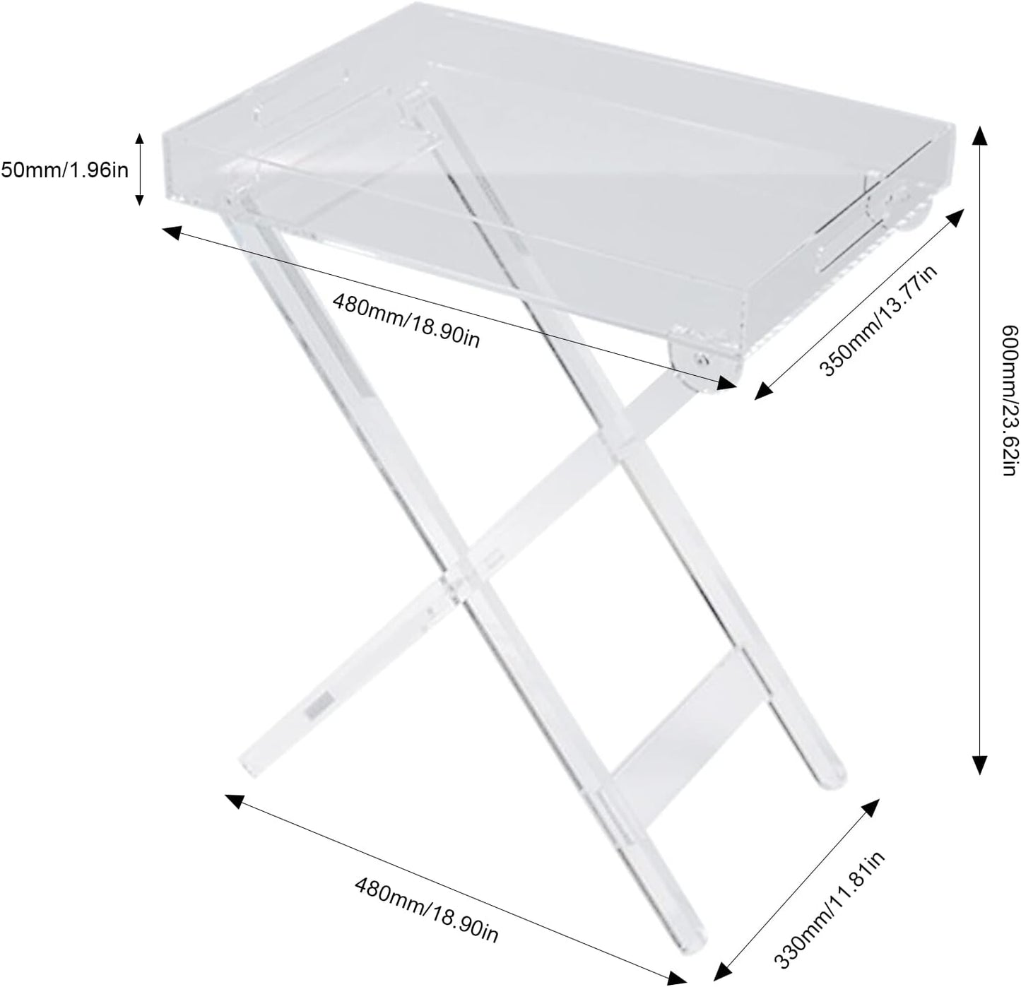 Acrylic Table - Folding Tray Tables - Clear Acrylic Tv Tray Table,Small Desk Coffee Table for Bedroom,Living Room(11.8 * 18.9 * 23.6in)
