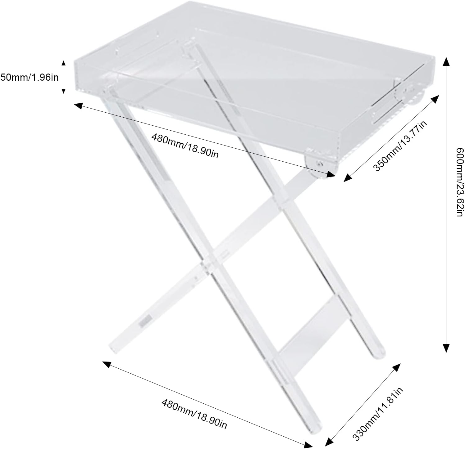 Acrylic Table - Folding Tray Tables - Clear Acrylic Tv Tray Table,Small Desk Coffee Table for Bedroom,Living Room(11.8 * 18.9 * 23.6in)