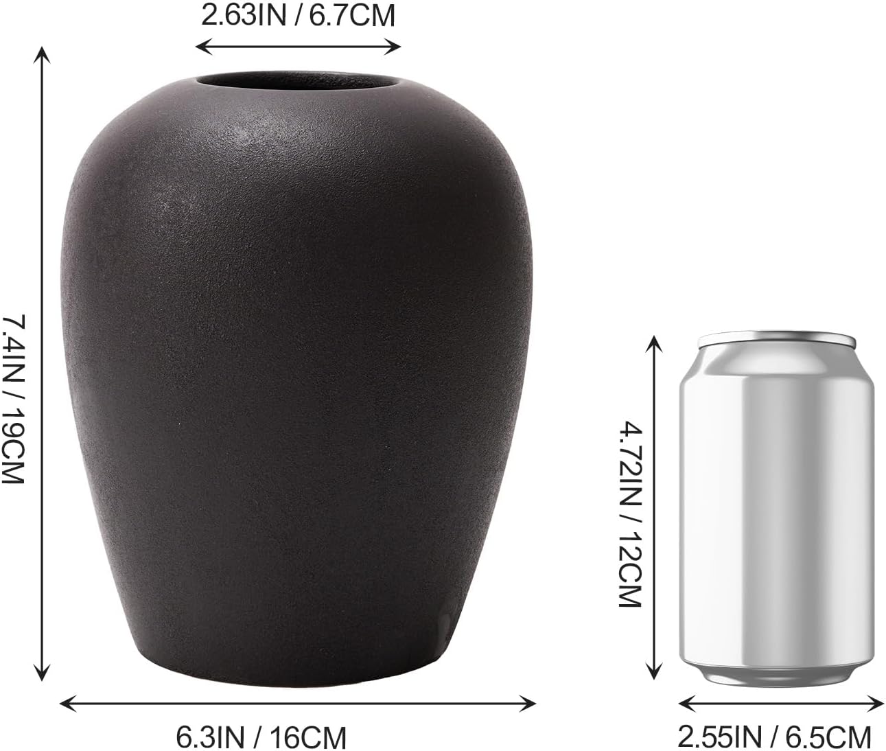 DN DECONATION Flower Vase, Black Ceramic Vases for Home Decor, 7.4” Textured Surface Vase for Bouquet, Boho Farmhouse Decor for Table, Living Room Wedding Women Spring Aesthetic