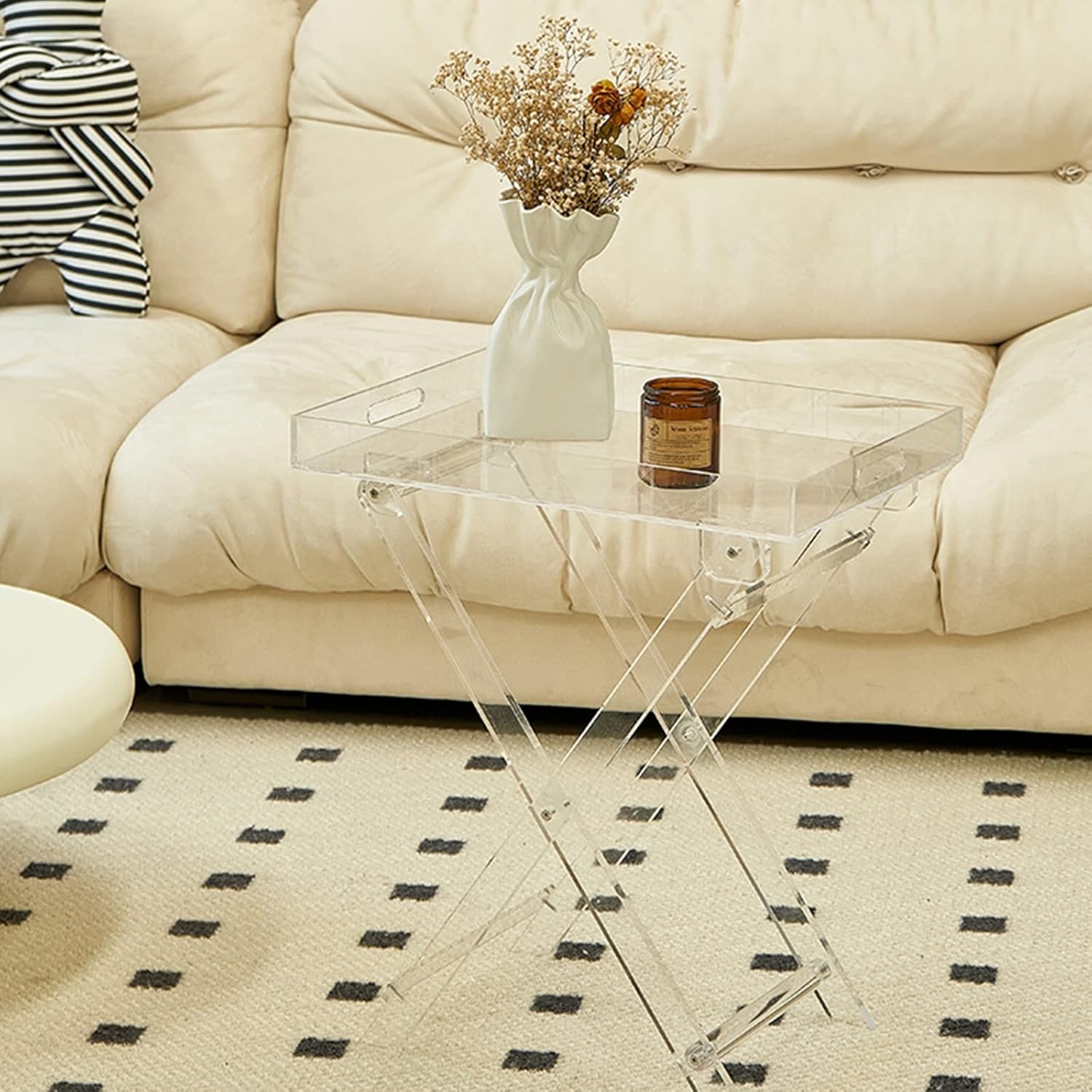 Acrylic Table - Folding Tray Tables - Clear Acrylic Tv Tray Table,Small Desk Coffee Table for Bedroom,Living Room(11.8 * 18.9 * 23.6in)