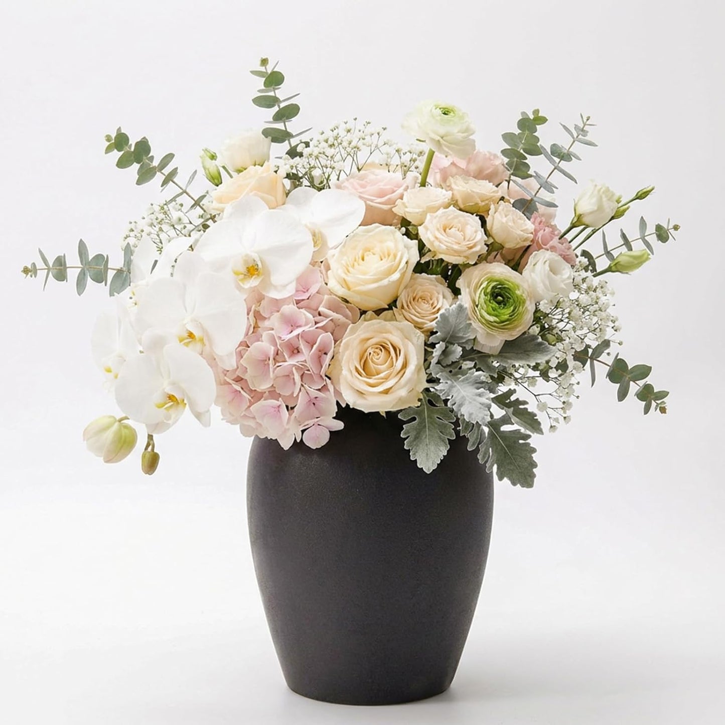 DN DECONATION Flower Vase, Black Ceramic Vases for Home Decor, 7.4” Textured Surface Vase for Bouquet, Boho Farmhouse Decor for Table, Living Room Wedding Women Spring Aesthetic