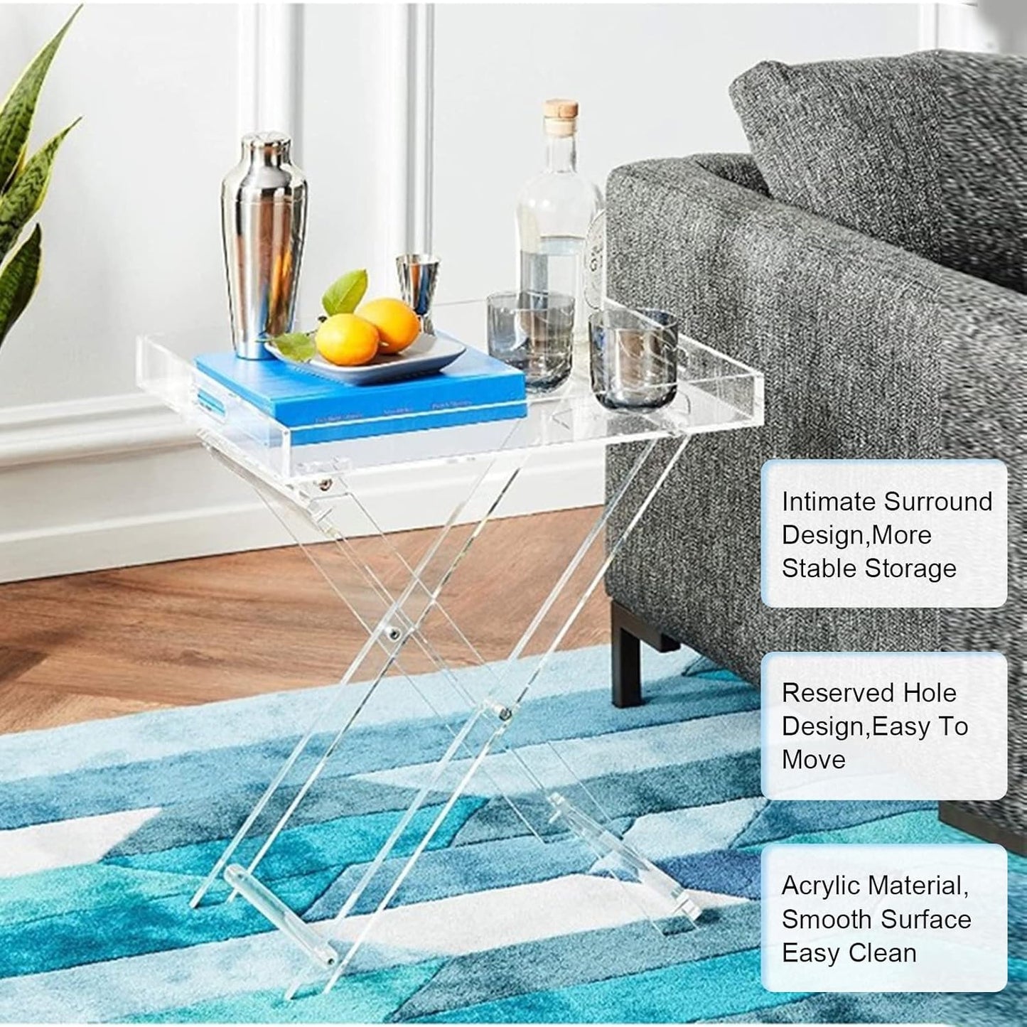 Acrylic Table - Folding Tray Tables - Clear Acrylic Tv Tray Table,Small Desk Coffee Table for Bedroom,Living Room(11.8 * 18.9 * 23.6in)
