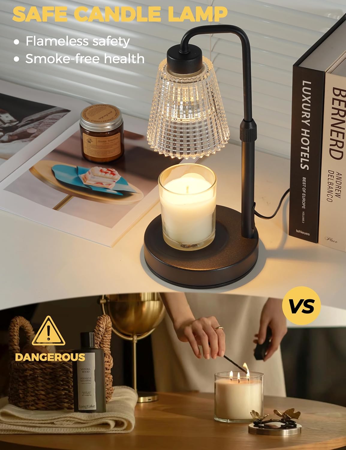 Candle Warmer Lamp with Timer Dimmable, Birthday Gifts for Women Mom, House Warming Gifts New Home Decor, Wax Melt Warmer for Jar Candles with 2 Bulbs