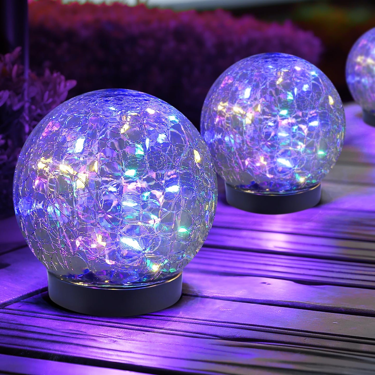 Solar Globe Lights Outdoor Waterproof - Cracked Glass Ball Lights for Garden, Patio, Yard, Lawn and Backyard Decor - Solar Orbs for Outside Decorations