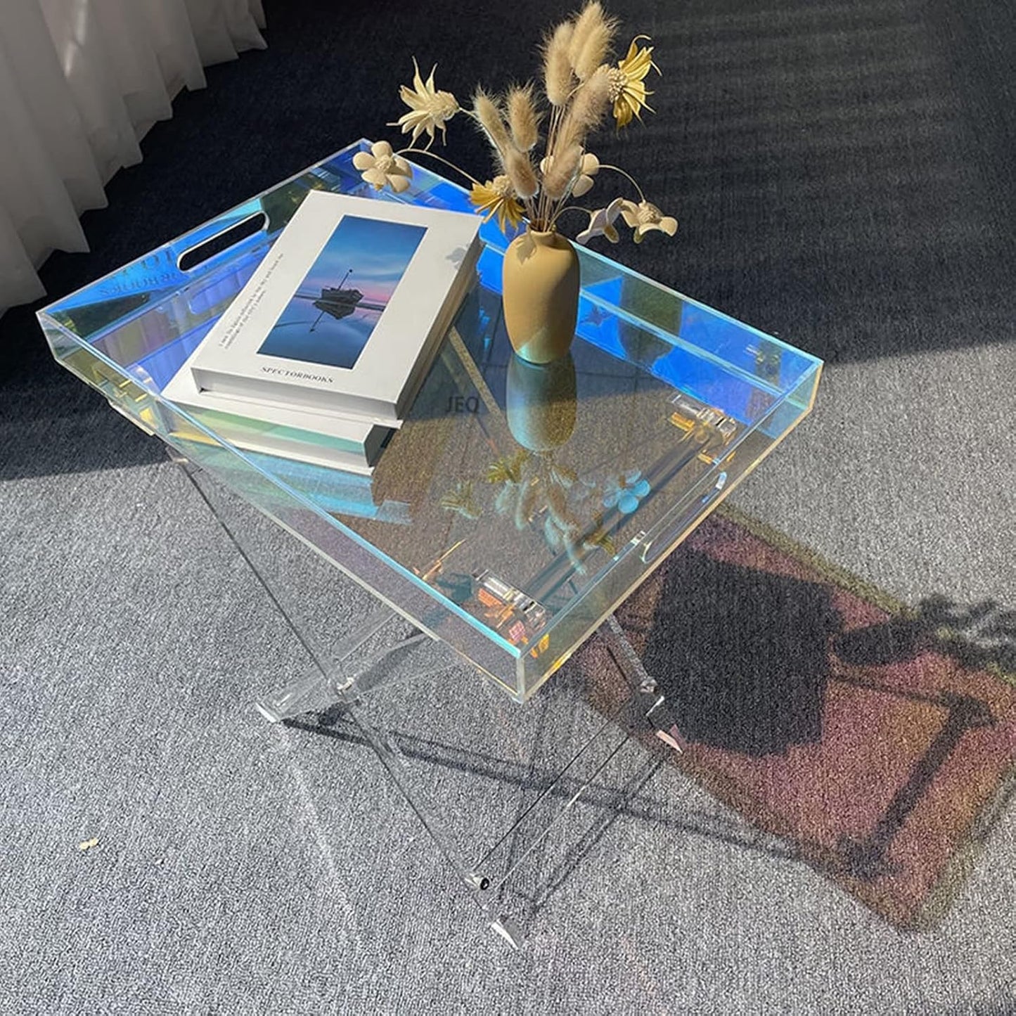 Acrylic Table - Folding Tray Tables - Clear Acrylic Tv Tray Table,Small Desk Coffee Table for Bedroom,Living Room(11.8 * 18.9 * 23.6in)